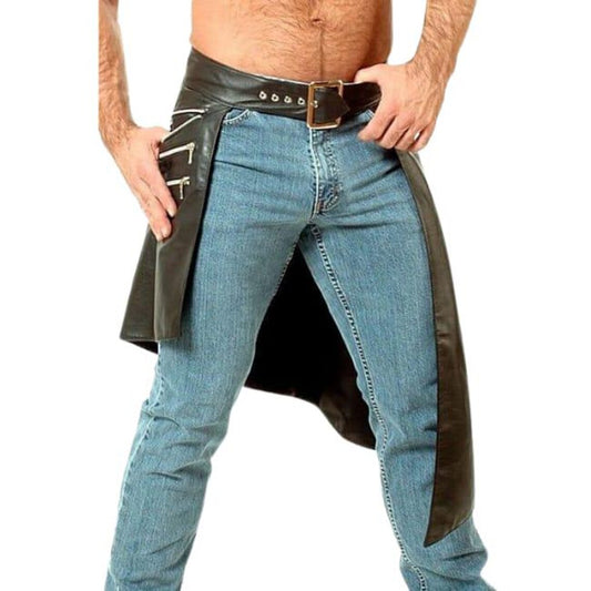 Handmade Men Real Black Cowhide LEATHER Gladiator Kilt Sexy Traditional Costume Clubwear LARP