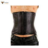 Mens REAL Black Leather Corset Steel Boned Soft Cincher Bondage Male