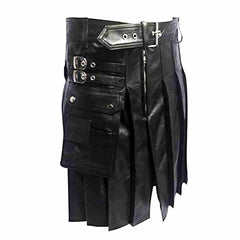 Mens Leather Gladiator Pleated Kilt – K5 -BLK