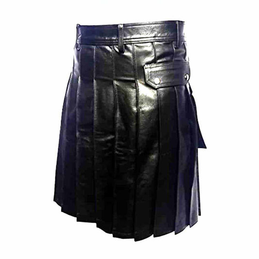Mens Leather Gladiator Pleated Kilt – K5 -BLK