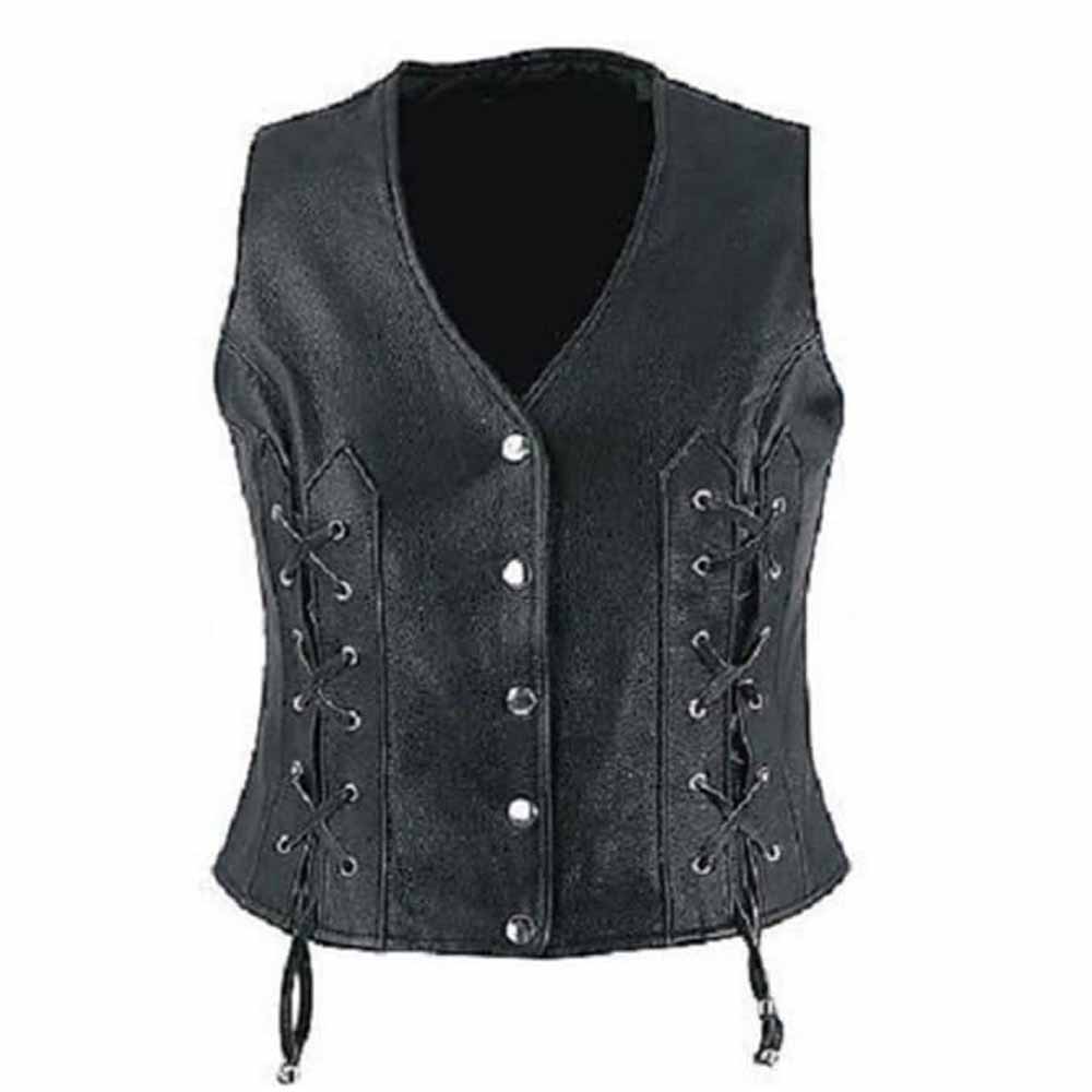 Womens Leather Waistcoat Vest With Detailed Side Lacing
