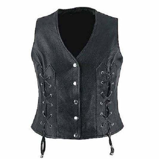 Womens Leather Waistcoat Vest With Detailed Side Lacing
