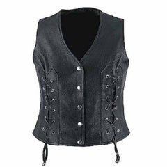 Womens Leather Waistcoat Vest With Detailed Side Lacing