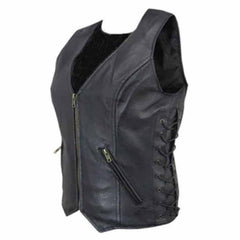 Ladies Soft Leather Waistcoat Vest With Detailed Side Lacing Biker Style Vest