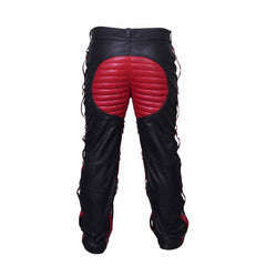 Mens Black Real Cowhide Leather Heavy Duty Bondage Jeans Trousers With Red Contrast
