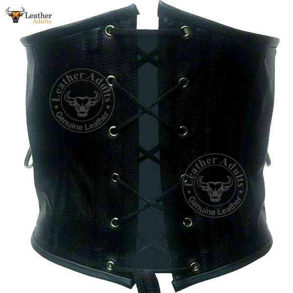 Heavy Cowhide Leather Male Corset Steel Boned Rear Laced Unisex Bondage Girdle Cincher