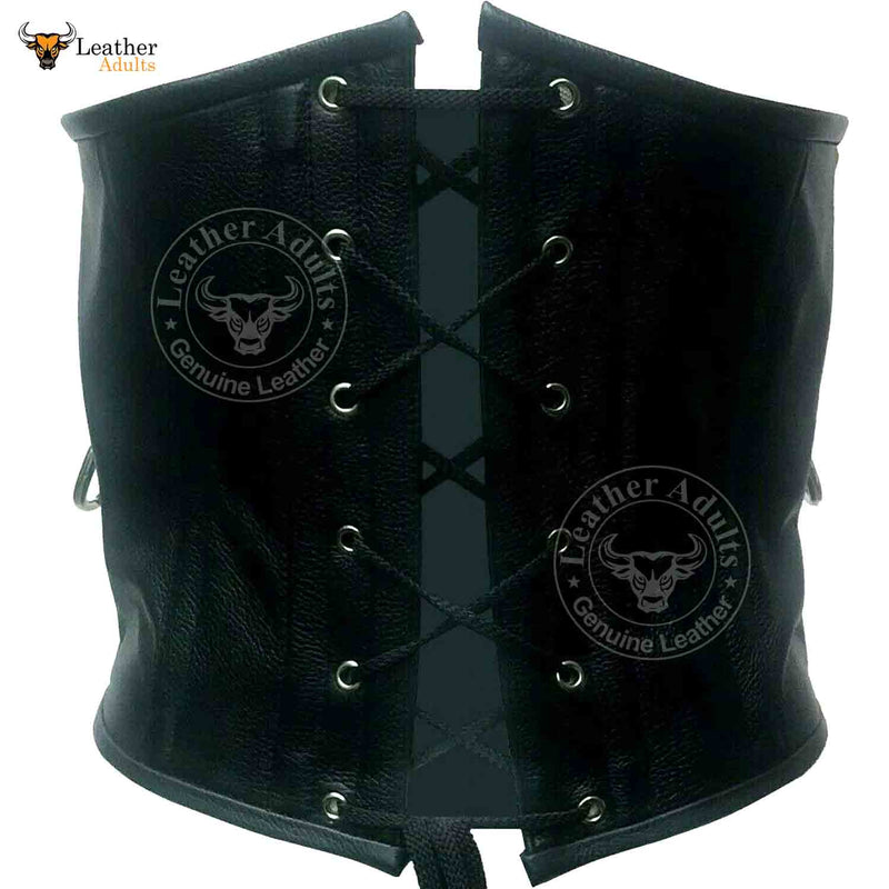 Heavy Cowhide Leather Male Corset Steel Boned Rear Laced Unisex Bondage Girdle Cincher