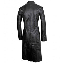 Mens Black Cowhide Leather Long Matrix Trench Coat Goth Steampunk Van Helsing Gothic Trench Coat New