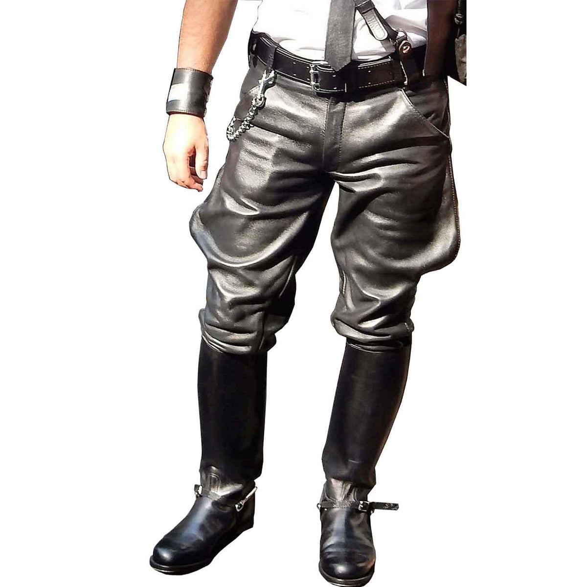 Mens Black Genuine Cowhide Leather Breeches Trousers BLUF Pants Lederjeans Pants