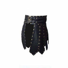 Mens Black Real Cowhide Leather Gladiator Kilt - K6