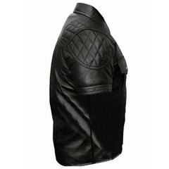 Men's Black Real Lambskin Leather Police Military Style Quilted Bluf Shirt