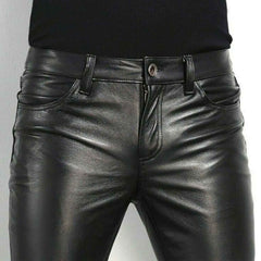 Mens Black Real Leather Famous Levi 501 Style Pant Trousers Hot Jeans Most Sizes