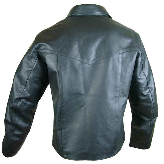 Men's Real Lambskin Leather Biker Lace-Up Pullover Top Shirt