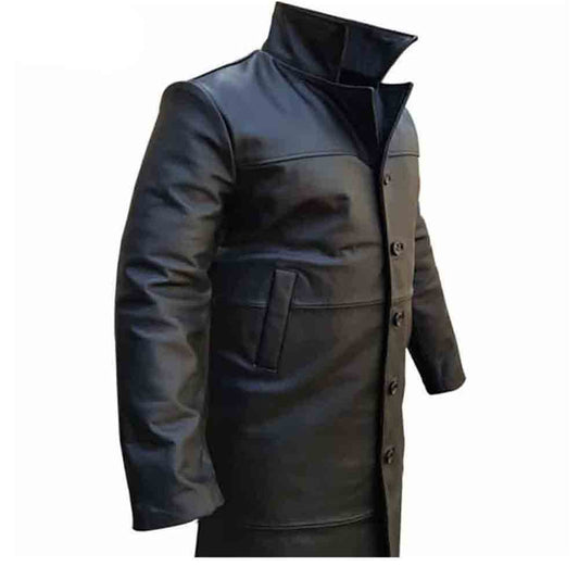 Mens Pure Cowhide Leather Full Length Matrix Goth Trench Coat T1