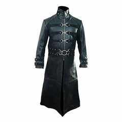 Mens Real Black Leather Goth Matrix Trench Coat Steampunk Gothic Van Helsing T21