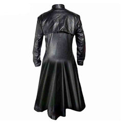 Mens Black Cowhide Leather Long Matrix Trench Coat Goth Steampunk Van Helsing Trench Coat Gothic T17