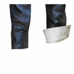 Men's Real Sheep Nappa Leather Full Sleeve BLUF Bespoke Tailored Shirt in Black and White Two Tone