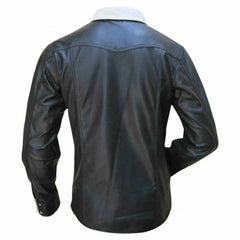 Men's Real Sheep Nappa Leather Full Sleeve BLUF Bespoke Tailored Shirt in Black and White Two Tone
