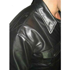 Men's Real Cowhide Leather Police Uniform Shirt Short Sleeve BLUF Shirt