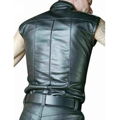 Men's Real Cowhide Leather Police Uniform Short Sleeve Shirt IN 5 COLORS Piping