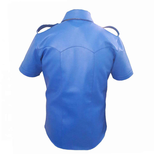Men's Real Leather Blue Police Military Style Shirt BLUF All Size Shirt
