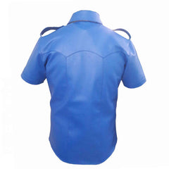Men's Real Leather Blue Police Military Style Shirt BLUF All Size Shirt