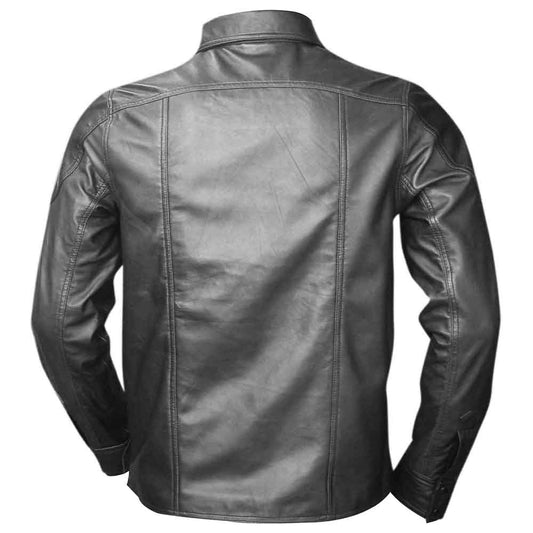 Men's Black Real Sheep Nappa Leather Full Sleeve BLUF Shirt in Two Flap Pockets