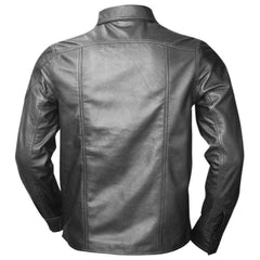 Men's Black Real Sheep Nappa Leather Full Sleeve BLUF Shirt in Two Flap Pockets
