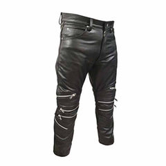 Mens Black Real Cowhide Leather Motorcycle Trousers Bikers Jeans Bikers Pants