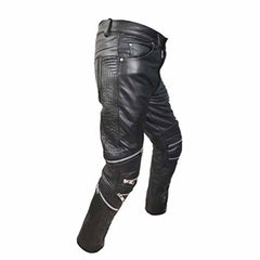 Mens Black Real Cowhide Leather Motorcycle Trousers Bikers Jeans Bikers Pants