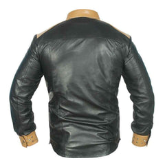 Real Leather Mens Long Sleeve Black and Tan Cowboy Police Western Style Shirt