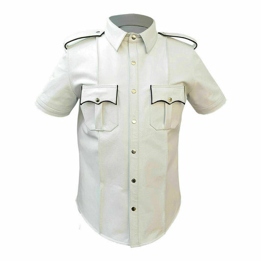 MEN'S REAL LEATHER White Police Military Style Shirt BLUF ALL SIZE Shirt