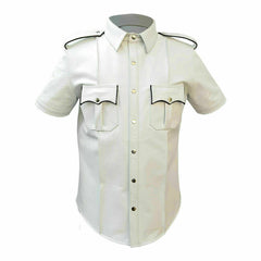 MEN'S REAL LEATHER White Police Military Style Shirt BLUF ALL SIZE Shirt