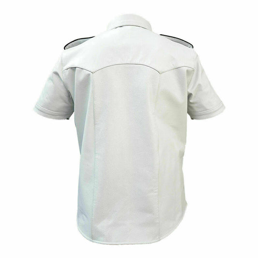 MEN'S REAL LEATHER White Police Military Style Shirt BLUF ALL SIZE Shirt