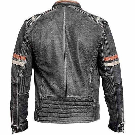 Men's Biker Vintage Motorcycle Café Racer Retro 2 Moto Distressed Leather Jacket