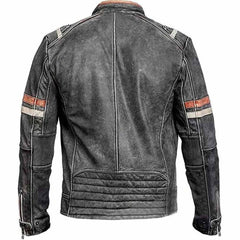 Men's Biker Vintage Motorcycle Café Racer Retro 2 Moto Distressed Leather Jacket