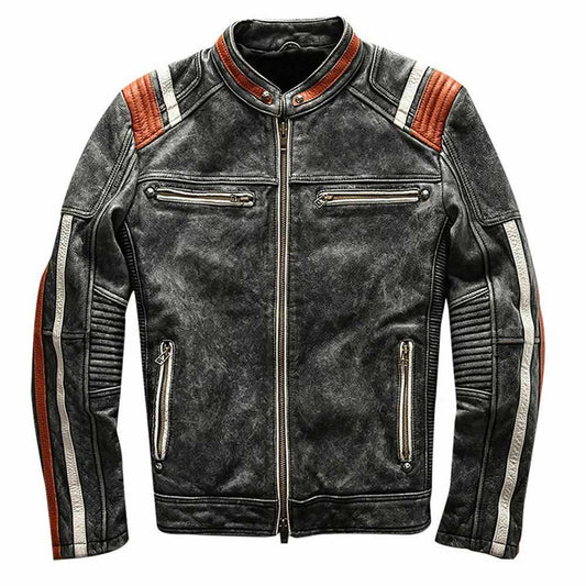 Men's Retro 3 Cafe Racer Biker Vintage Distressed Fashion Moto Leather Jacket