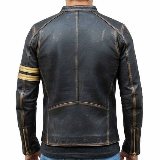 Mens Real Leather Biker Cafe Racer Vintage Motorcycle Distressed Black Jacket