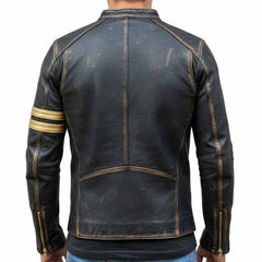 Mens Real Leather Biker Cafe Racer Vintage Motorcycle Distressed Black Jacket