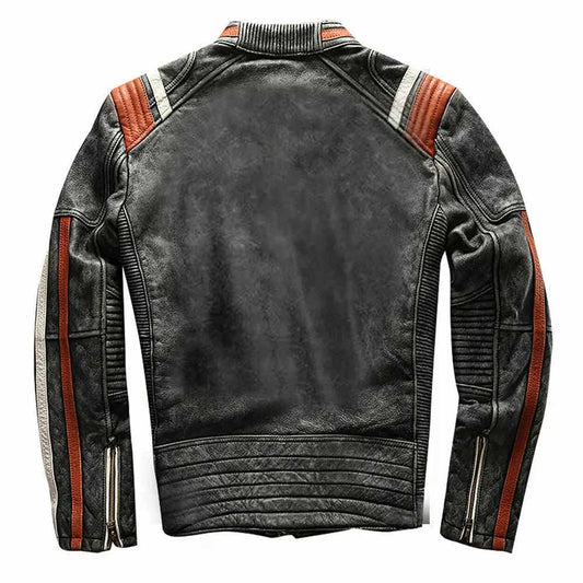 Men's Retro 3 Cafe Racer Biker Vintage Distressed Fashion Moto Leather Jacket