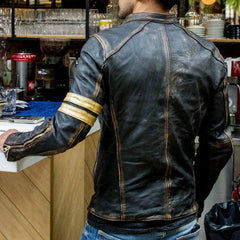Mens Real Leather Biker Cafe Racer Vintage Motorcycle Distressed Jacket