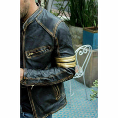 Mens Real Leather Biker Cafe Racer Vintage Motorcycle Distressed Jacket