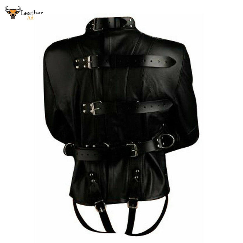 Mens Black Genuine Leather Heavy Duty Straitjacket Leather Straitjacket BONDAGE