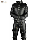 Mens Real Leather Straitjacket and Trousers with Leather Lining Heavy Duty BDSM