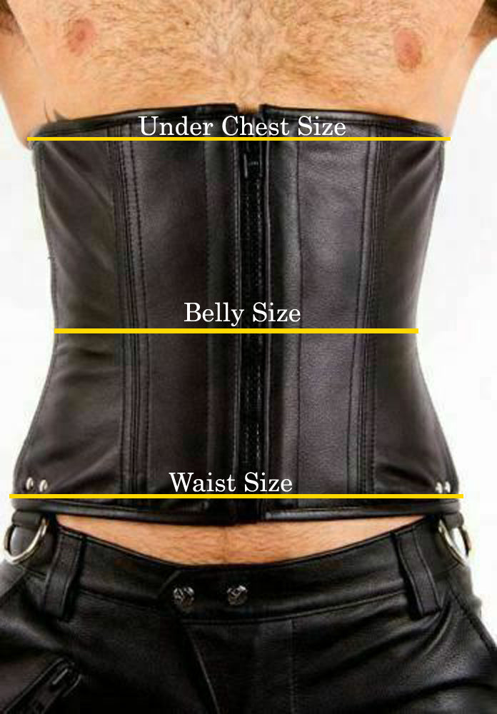 Mens REAL Black Leather Corset Steel Boned Soft Cincher Bondage Male