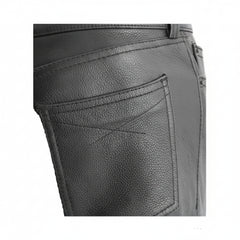 Womens Black Genuine Cowhide Leather Five Pockets Bikers Trousers Breeches Pants