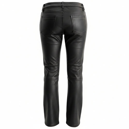 Womens Black Genuine Cowhide Leather Five Pockets Bikers Trousers Breeches Pants