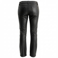 Womens Black Genuine Cowhide Leather Five Pockets Bikers Trousers Breeches Pants