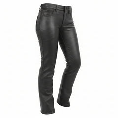 Womens Black Genuine Cowhide Leather Five Pockets Bikers Trousers Breeches Pants