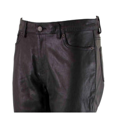 Womens Real Black Cowhide Leather Five Pockets Bikers Trousers Pants Breeches